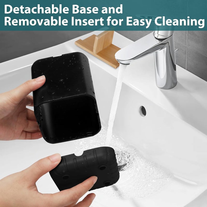 Boperzi Black Toothbrush Holders for Bathroom, Electric Toothbrush Holder with Bamboo Divider, Detachable Anti-Slip Toothbrush and Razor Holder Drainage for Shower, Toothbrush Organizer and Storage - Image 2